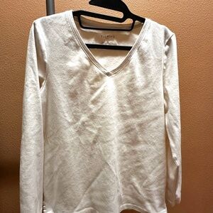 V-neck long sleeve 100% cotton tshirt from Talbots in an ivory color, Size L.